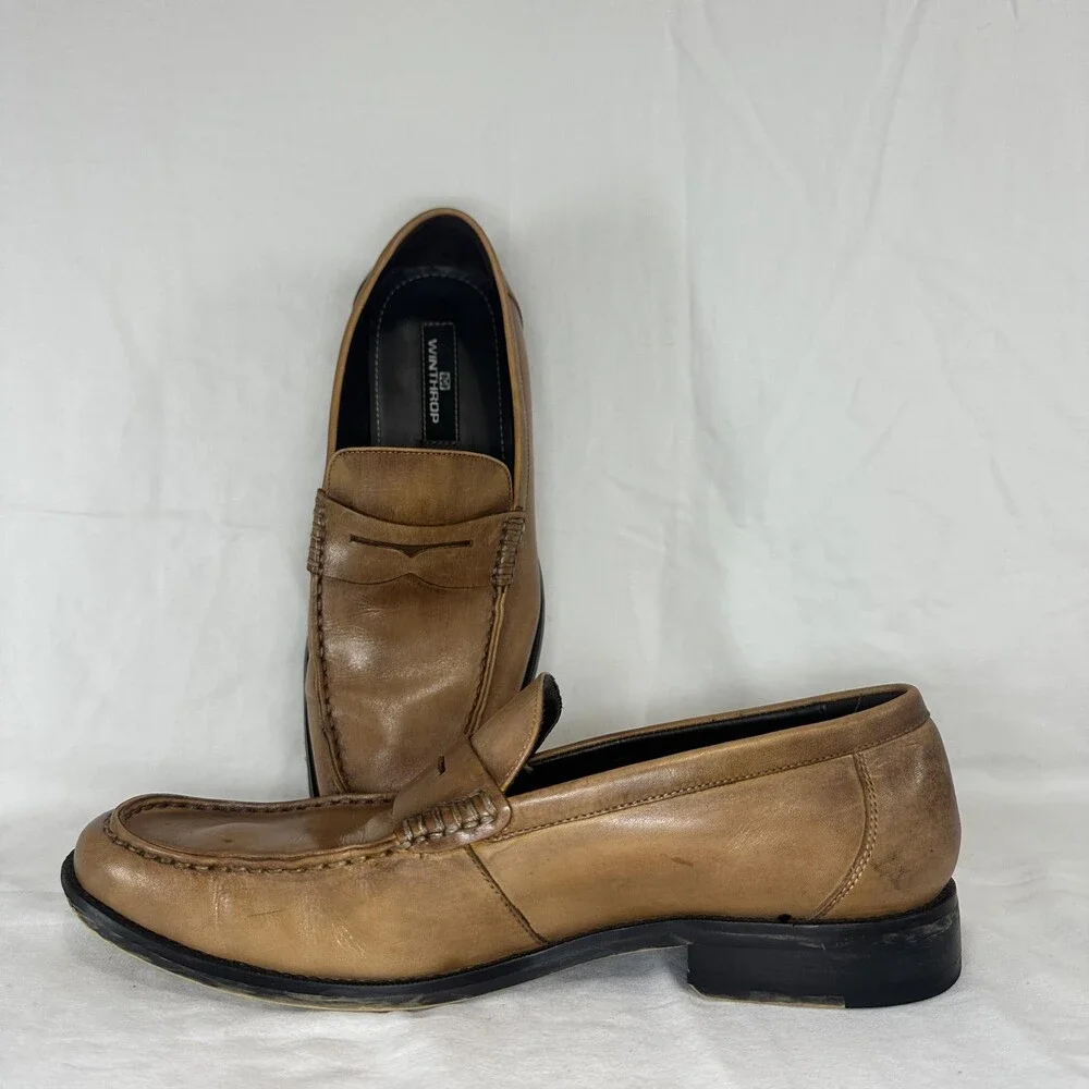Winthrop Shoes Mens Size 8.5 Brown Rhys Leather Penny Loafers Slip On Moc Toe